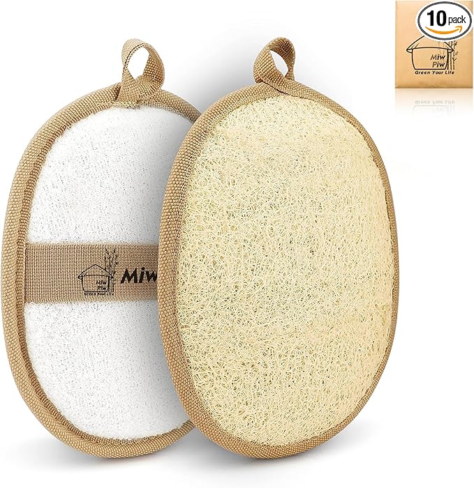 Natural Loofah Exfoliating Body Scrubber, Loofah Bath Sponge, Luffa for Women and Men, 100% Biodegradable Compostable, Dye Free, Zero Waste Eco Friendly Sustainable (Pack 2-4.7" x 6.3" Each)