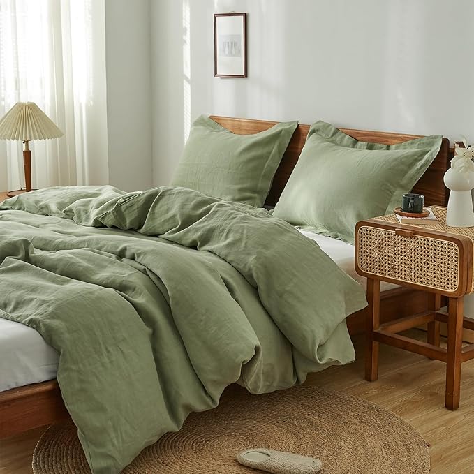 100% French Linen Pillow Shams Basic Style - Pack of 2 - Washed Solid Color Natural Flax Soft Breathable - Sage Green, 20' 'x 36''