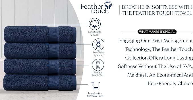 Organic Cotton Luxuriously Plush Bath Towel Pack of 4 | GOTS & OEKO-TEX Certified | Premium Hotel Quality Towels | Feather Touch Technology|650 GSM Long Staple|Soft, Quick Dry & Ultra-Absorbent
