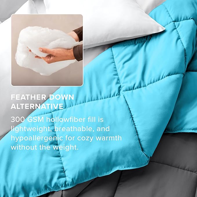 Bare Home Twin/Twin Extra Long Comforter - Reversible Colors - Goose Down Alternative - Ultra-Soft - Premium 1800 Series - All Season Warmth - Bedding Comforter (Twin/Twin XL, Grey/Aqua)
