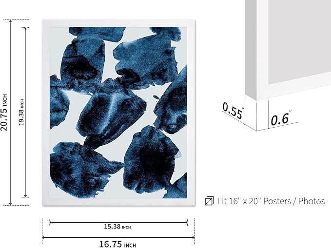 Monem Art Blue Abstract Watercolor Texture Print - Minimalist Modern Art Poster - Wall Decor for Living Room, Bedroom or Office - 16x20 White Framed Wall Art by Mareike Bohmer