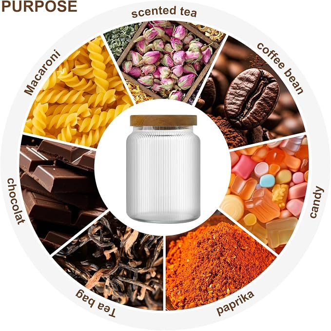 500ml/16.91Oz Airtight Glass Food Storage Jars with Lids - Stacable Glass Containers - Spice Jars with Wood Lids - Kitchen Canisters for Tea,Coffee,Sugar,Cereal