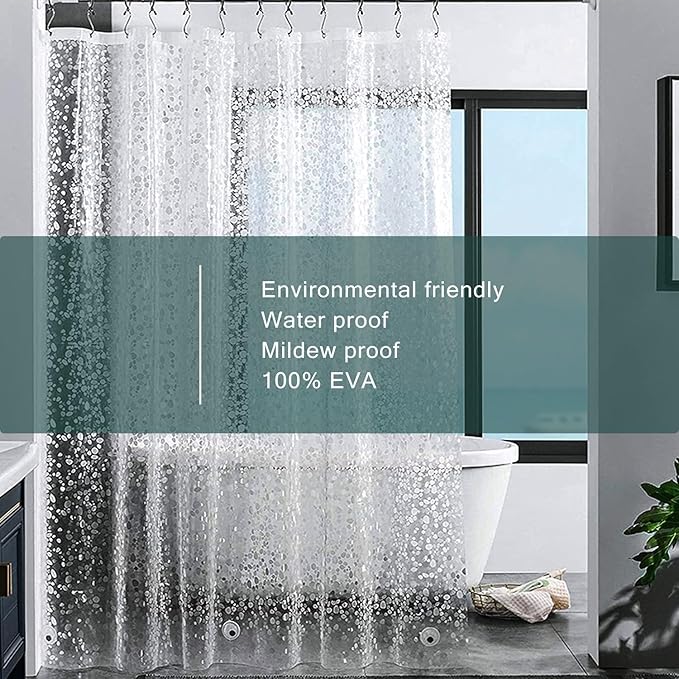 EVA Clear Shower Curtain Liner, 3D Water Cube 5G Shower Liners with 12 Rustproof Metal Grommets and Weighted Magnets, Waterproof Duty for Bathroom 72 x 72
