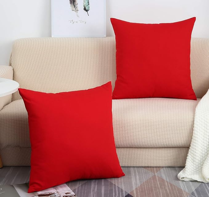TangDepot 100% Cotton Solid Throw Pillow Cover 24x24 Red | 100% cotton, same-color zip, machine wash & air dry. For living room, bedroom, office, car. 42 colors, 375 sizes. Cover only.