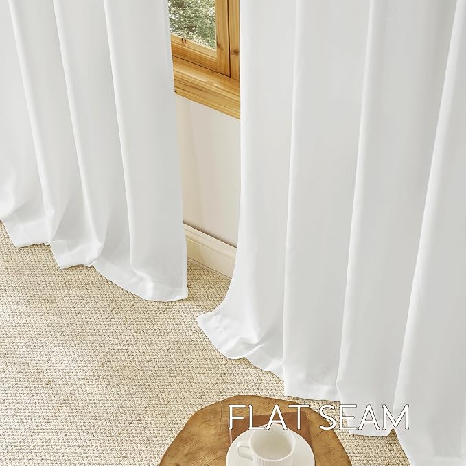 NICETOWN Small Cafe Linen Curtains 30 Inches Long, Farmhouse Semi Sheer Light Filtering Kitchen Panels Grommet Short Drapes for Basement/Window/Loft Room, White, 2 Panels, 34 x 30 Inch