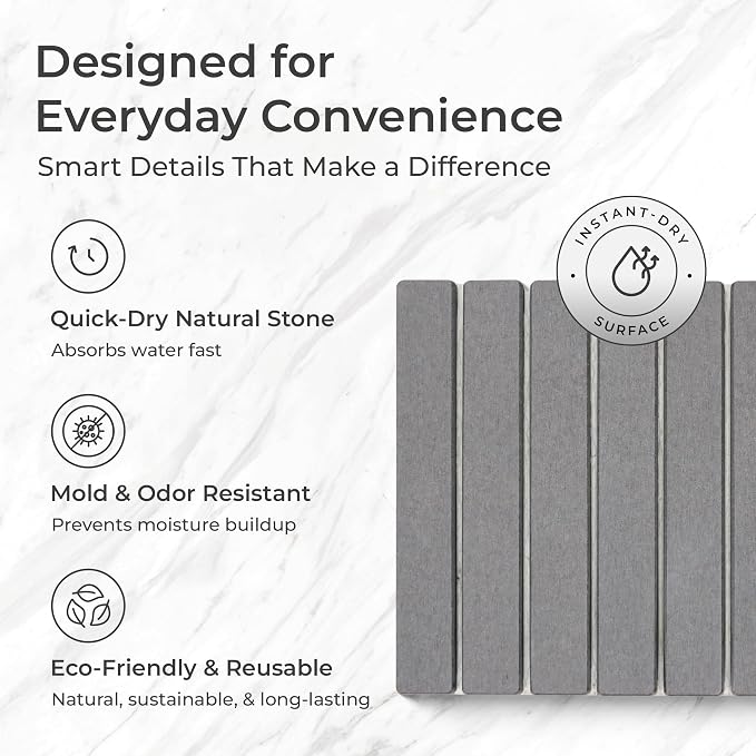 Stone Drying Mat for Kitchen Counter, Extra Large Stone Dish Drying Mat 23.6 x 15.5 in, Quick Drying Matt Kitchen Counter for Dishes, Soapstone Dish Mat, Quick Dry Gray Diatomite Sink Pad