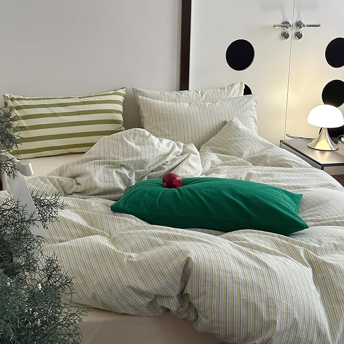 mixinni Vintage Geometric Striped Duvet Cover Set - 3 Piece 100% Washed Cotton Twin XL Size Bedding Set with Matching Pillowcases | Mid-Century Modern Design | Ultra Soft & Breathable-Twin XL Size