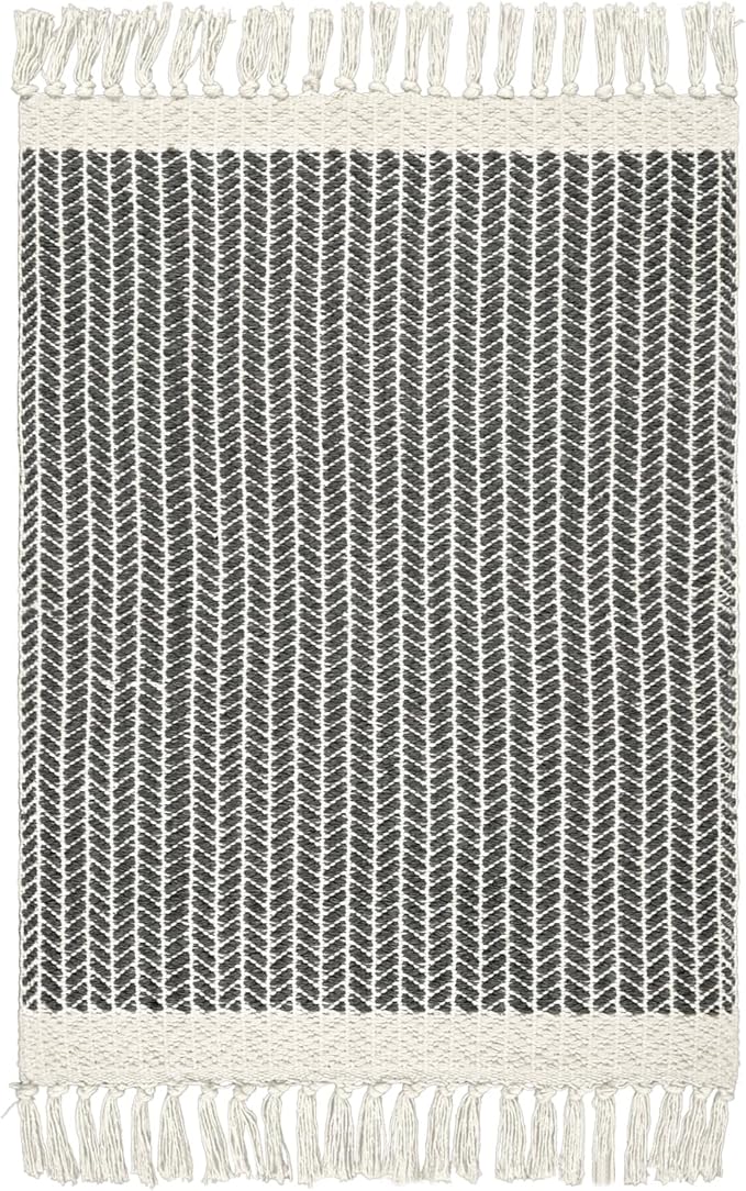 Lahome Belle Boho Living Room 3x5 Washable Rugs for Entryway Lightweight Woven Grey Mat with Tassels, Farmhouse Bathroom Rug Non Shedding Area Carpet for Bedroom Office Camper RV Decor