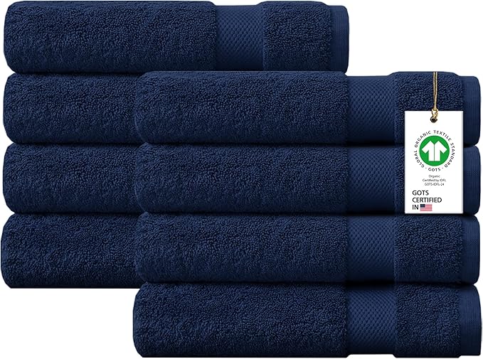100% Organic Cotton Towels 650 GSM Plush Feather Touch Quick Dry Bath Towel, Pack of 8 GOTS Certified, Oeko-Tex Green Certified, Organic Cotton Bath Towel, 30"X58"