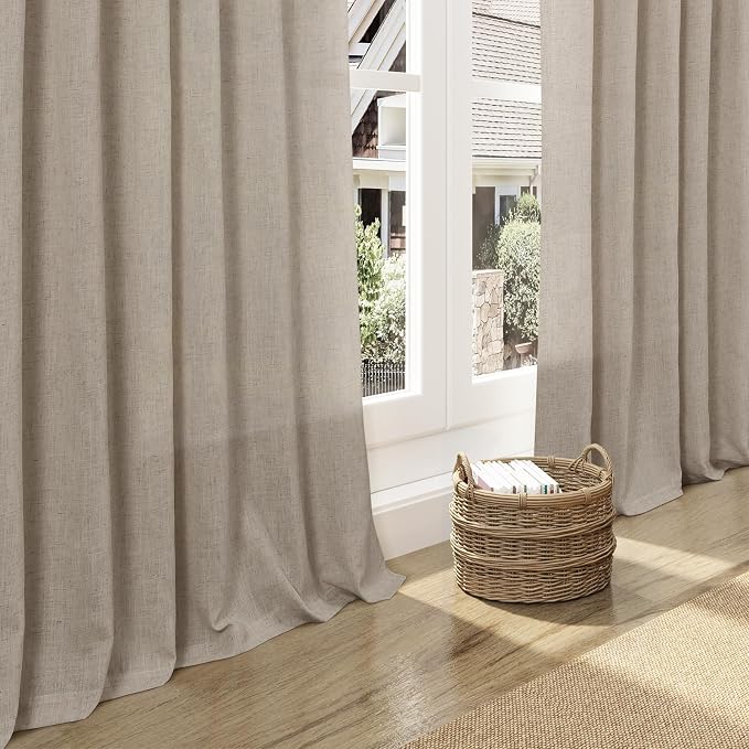 Cobblestone Linen 144 Inch Curtains for Living Room Light Filtering Semi Sheer Curtain Back Tab Modern Farmhouse Decor Elegant Drapes Floor to Ceiling High Window for Bedroom 52x144, 2 Panels