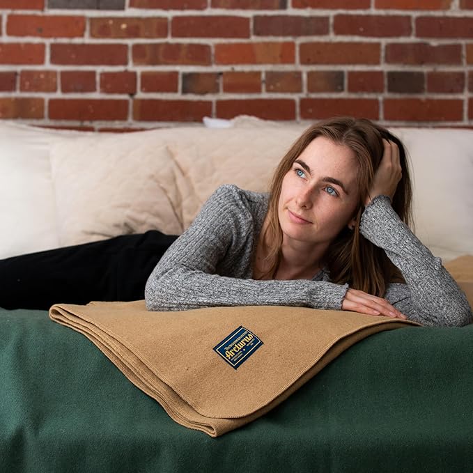 Arcturus Bighorn 100% Virgin Wool Blanket | Heirloom-Quality Wool Bedding for Home & Cabin | Warm, Thick & Durable (King Size, Flax)