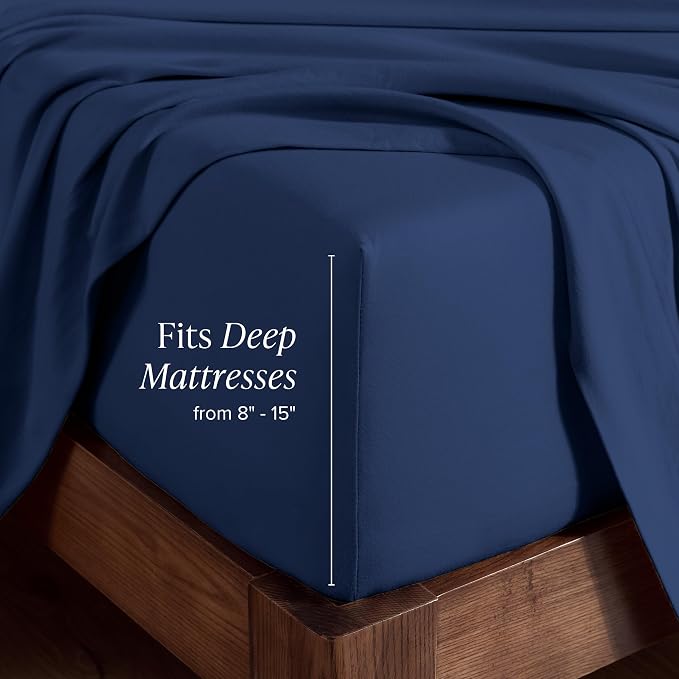 Bare Home 100% Organic Cotton Jersey Fitted Sheet - Twin XL Size - Ultra Soft - Deep Pocket Fitted Sheet - 100% Cotton - Ring Spun Yarns (Twin XL, Dark Blue)