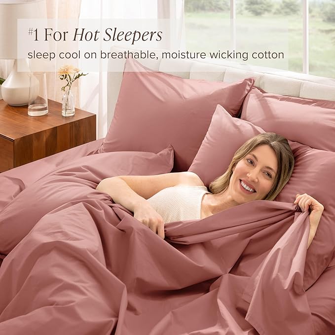 Bare Home 100% Organic Cotton Queen Sheet Set - Crisp Percale Weave - Lightweight & Breathable - Bedding Sheets & Pillowcases (Queen, Dusty Rose)