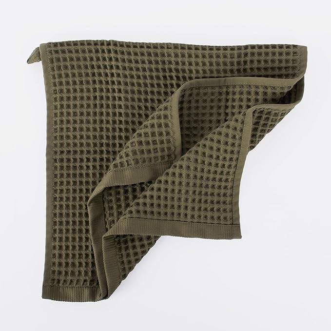 PÜSKÜL - Set of 3 Organic Waffle Hand Towel Khakie - Premium Quality, 100% Turkish Cotton, Soft, Quick-Dry, Absorbent, Lint-Free Face Kitchen Hand Towels (Khaki Green, Hand Towels - Pack of 3)