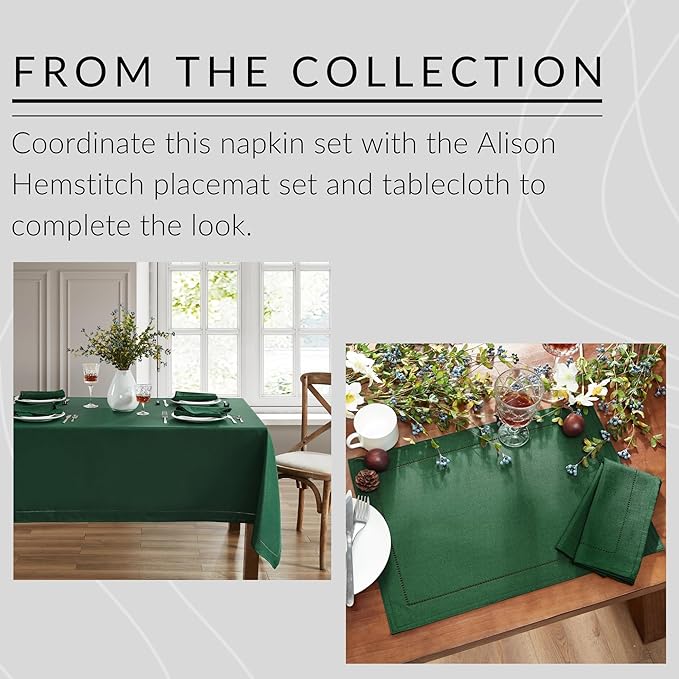 Elrene Home Fashions Alison Eyelet Border Design Cloth Wrinkle Resistant Fabric Dinner Napkin, Set of 4, 17"x17", Forest