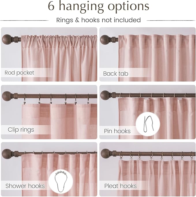 NICETOWN Thick Linen Blend Light Pink Sheer Curtains for Girls Room, Pleat Tape Semi Sheer Privacy Added with Light Filtering Window Treatments for Bedroom/Living Room, W52 x L95, 2 Panels