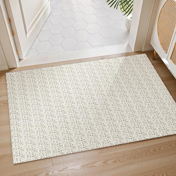 Collive Washable 2x3 Small Bathroom Rugs, Cotton Woven Rug for Entryway Tan Non Slip Indoor Doormat, Farmhouse Kitchen Carpets Boho Throw Rugs for Bedroom Entrance Front Door