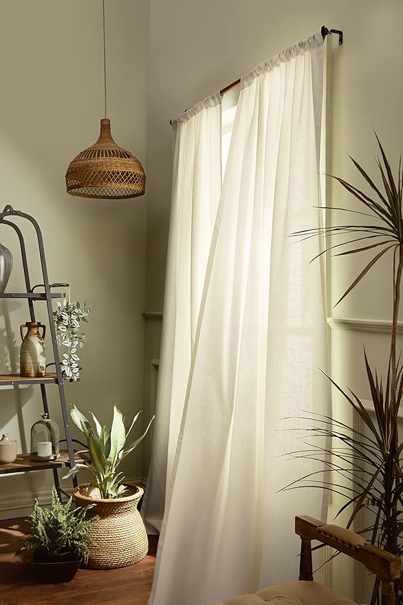 Solino Home Ivory Linen Curtain 120 Inches Long, Light Filtering Rod Pocket Curtain 52 x 120 Inch, 100% Pure Linen European Flax Window Treatment for Living Room, Bedroom - 1 Panel