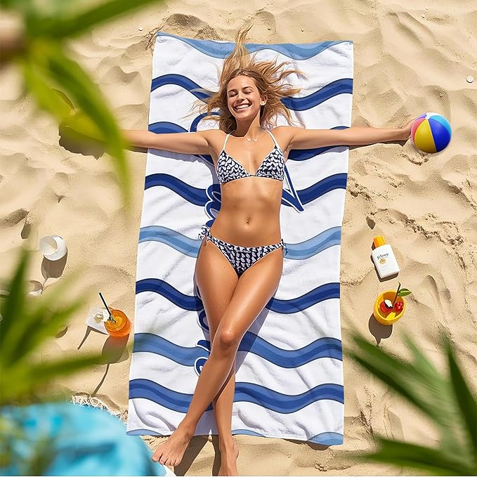 JML Custom Beach Towel with Name, Personalized Microfiber Beach Towel with Name, Large, Soft, Quick Dry & Absorbent for Swim, Pool,Adult,Summer Holiday,Vacation,Travel,Gift for Anniversary, Birthday