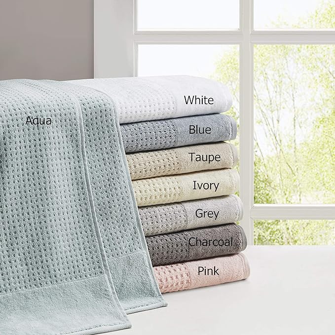 Madison Park Spa Waffle 100% Cotton Luxurious Towel Set, Premium Texture Waffle Weave, Highly Absorbent, Quick Dry, Hotel & Spa Quality Wash Clothes for Bathroom, Assorted Sizes, Charcoal 6 Piece