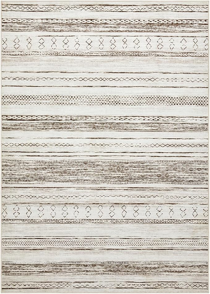 Tortania Area Rug Living Room Rugs - 5x7 Washable Large Soft Neutral Boho Moroccan Bohemian Farmhouse Rug Indoor Floor Carpet for Bedroom Under Dining Table Home Office Decor - Cream Brown