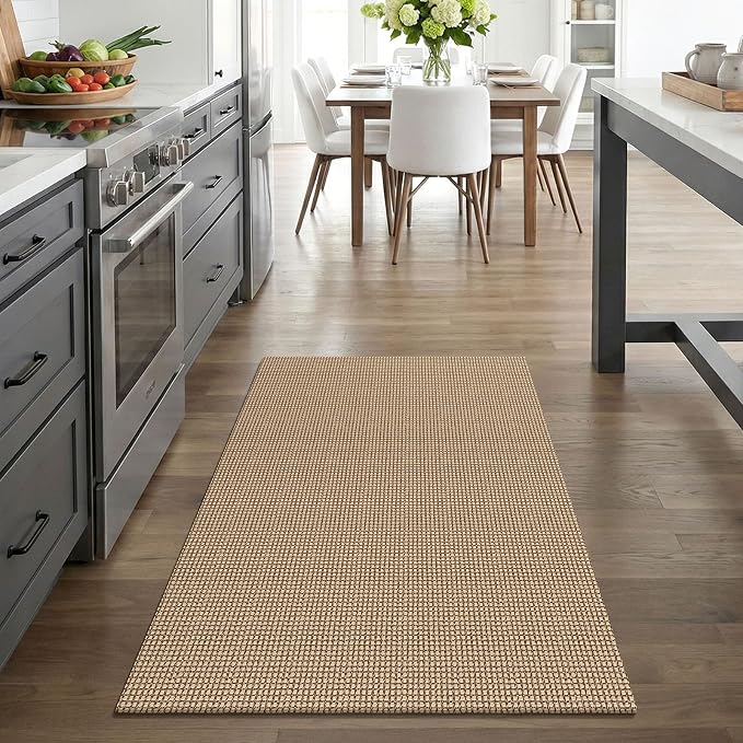 EARTHALL Woven Area Rug 3x4 Ft Washable Rugs for Entryway Braided Non Slip Rubber Backed Throw Rugs Door Mat Indoor Outdoor Entrance Cotton Carpet for Kitchen Foyer Front Door, Orange/Tan/Brown