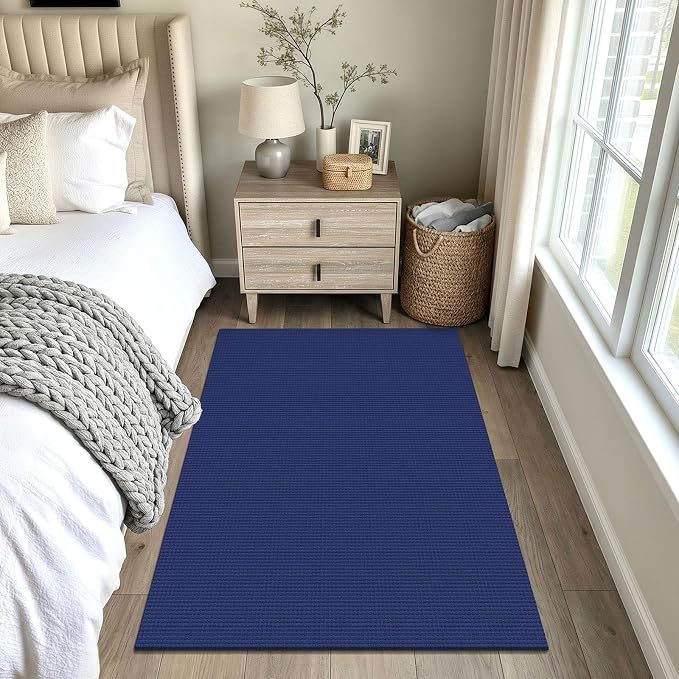 EARTHALL Woven Area Rug 4x5 Ft Washable Rugs for Entryway Non Slip Braided Throw Rugs Bedroom Carpet Cotton Entry Rug Cotton Floor Carpets for Bedroom Dining Room Living Room, Royal Blue/Navy