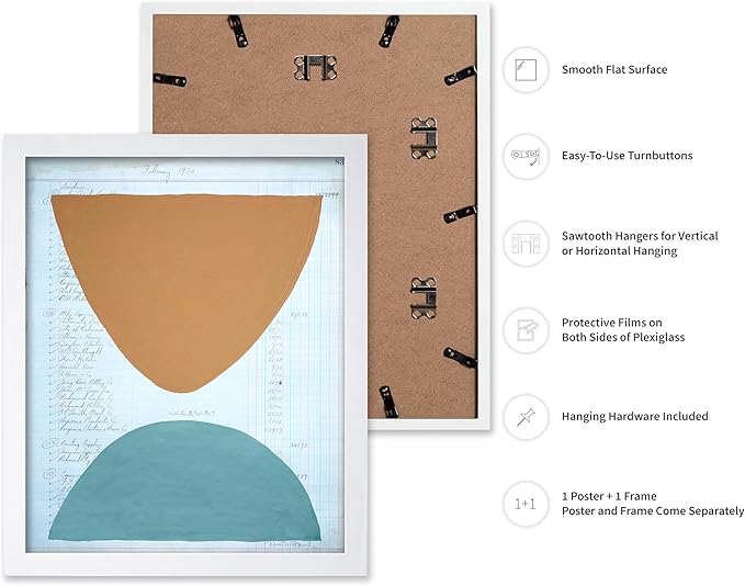 Monem Art Abstract Ledger Paper Geometric Print - Modernist Organic Shapes Art Poster - Wall Decor for Office, Living Room or Studio - 8x10 White Framed Wall Art by Renee Stramel