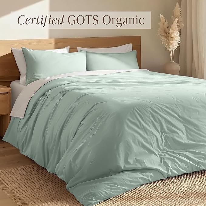 Bare Home 100% Organic Cotton King Duvet Cover Set - Crisp Percale Weave - Lightweight & Breathable - Cooling Duvet Cover Set (King, Willow)