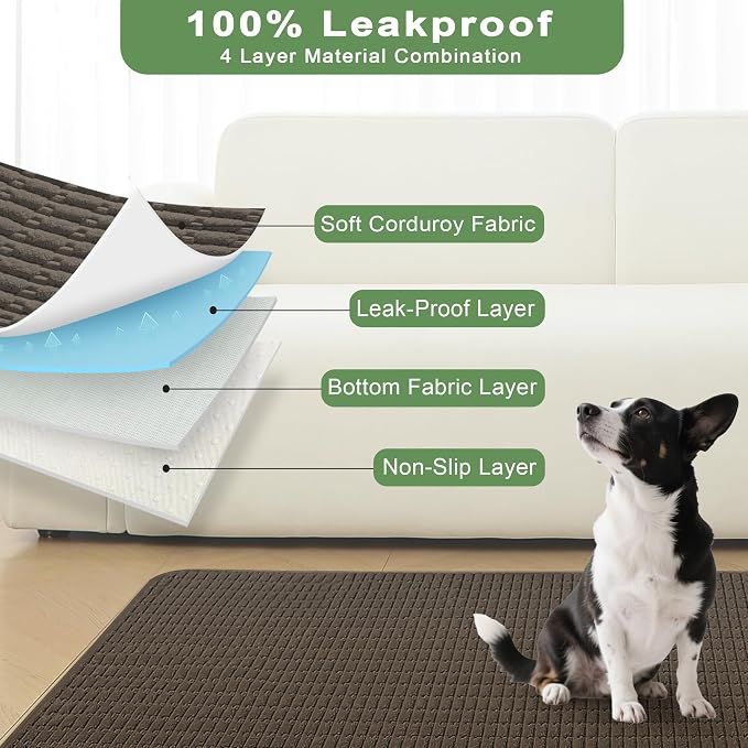 Washable Pee Pads for Dogs, Reusable Puppy Pads Dog Pads, Non-Slip Dog Pee Pads, Leakproof Pet Pee Pads Wee Wee Pads for Dogs. (Coffee, 60"x82"(Pack of 1))