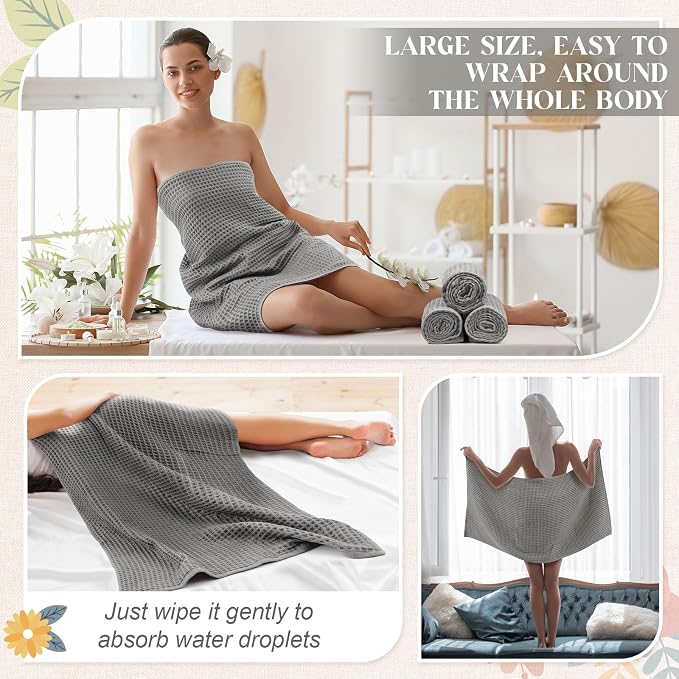 SmoothNovelty 4 Pack 100% Cotton Waffle Bath Towels 28 x 55 Inch Oversize Waffle Weave Towel Quick Dry Absorbent Soft Lightweight Blanket for Bathroom Shower Spa Yoga Beach Pool Travel, Gray