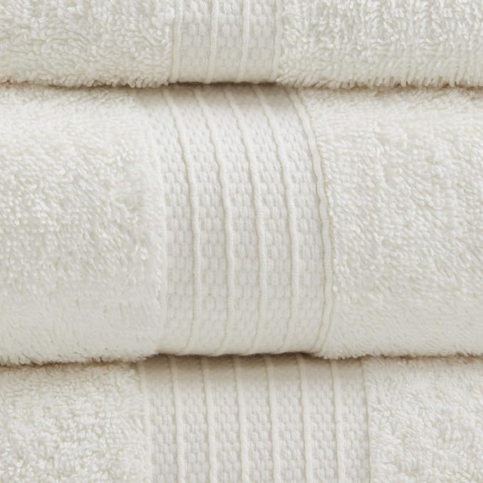 Madison Park Organic 100% Cotton Bathroom Towel Set, Hotel & Spa Quality Highly Absorbent, Quick Dry, Include for Shower, Handwash & Facial Washcloth, Multi-Sizes, Ivory (Pack of 2)