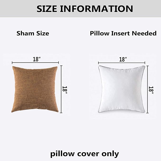Kevin Textile Decor Lined Linen Throw Pillow Cases Cushion Cover Pillow Covers for Chair, 18"x18"(2 Pack, Hazel Brown)