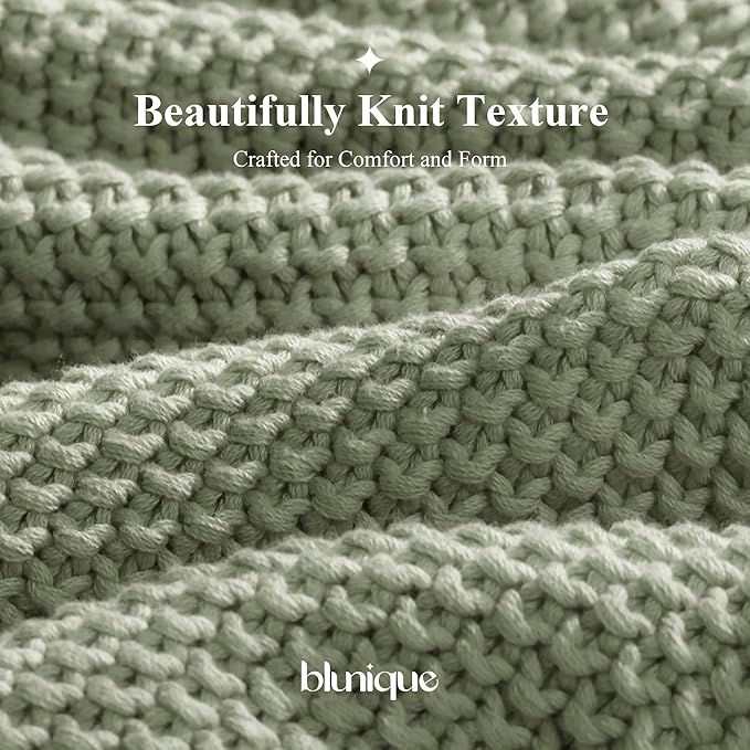 100% Cotton Cable Knit Throw Blanket, Lightweight Soft Knit Blanket for Sofa Couch Bed, Breathable All-Season Throw, Cozy Decorative Blanket, 50 x 60 Inch,Sage