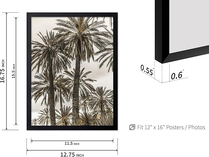 Monem Art Vintage Palm Tree Photography Print - Minimalist Tropical Landscape Poster - Wall Decor for Living Room, Bedroom or Office - 12x16 Black Framed Wall Art by Mareike Bohmer
