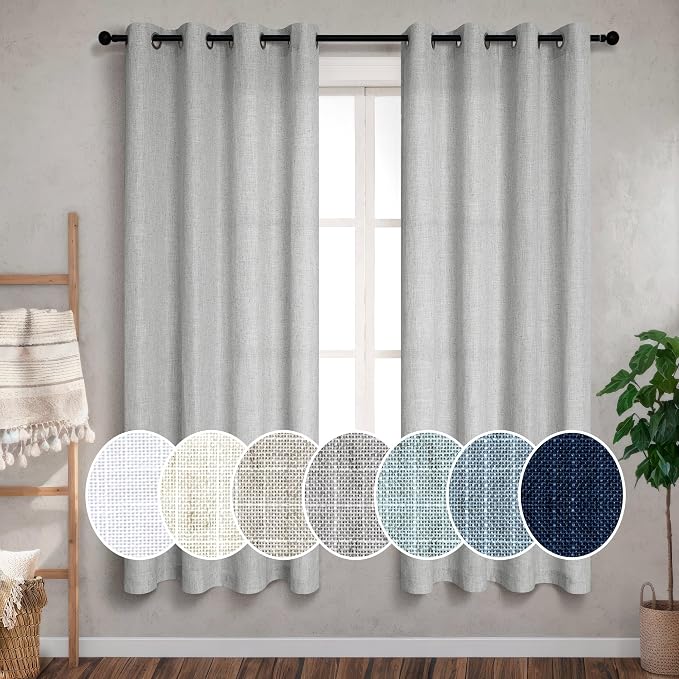 Pitalk Grey Short Curtains for Bathroom Window Privacy Light Filtering Small Curtains for Bedroom 52 x 54 Inch Length 2 Panel Patch