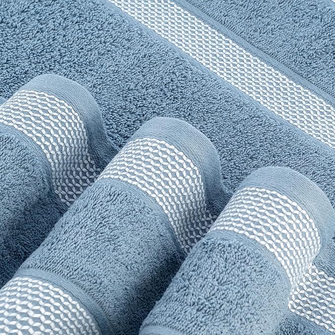 CASA COPENHAGEN Solitaire 6Pcs 100% Egyptian Cotton Large Designer Towels Gift Set- Powder Blue, 600GSM, 2Bath 2Hand 2Washcloths, Bath Towels for Bathroom Set for Women & Men