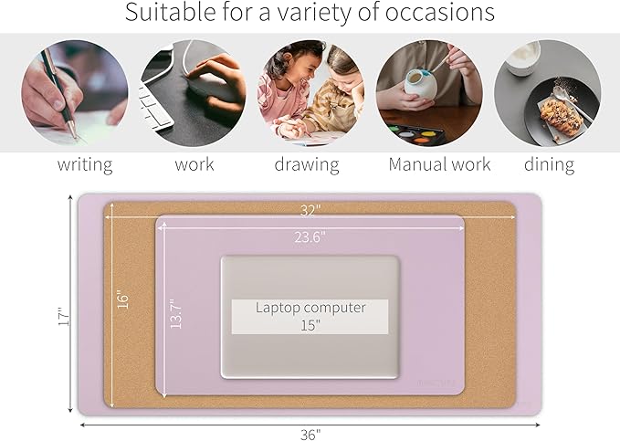 RENMTURE Dual-Sided Large Desk Pad, Faux Leather Natural Cork Mouse pad, Desk Accessories Protector, for Office and Home Work (Dusky Pink, 36"x17")