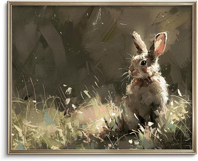 Vodefoad Vintage Rabbit Wall Art Prints Easter Wall Decor Neutral Bunny Canvas Oil Painting Farmhouse Style Bunny Drawing for Nursery Wall Decor Retro Easter Antique Rabbit Gallery wall Art for Bathroom Office Decor - 8x10Inch Unframe