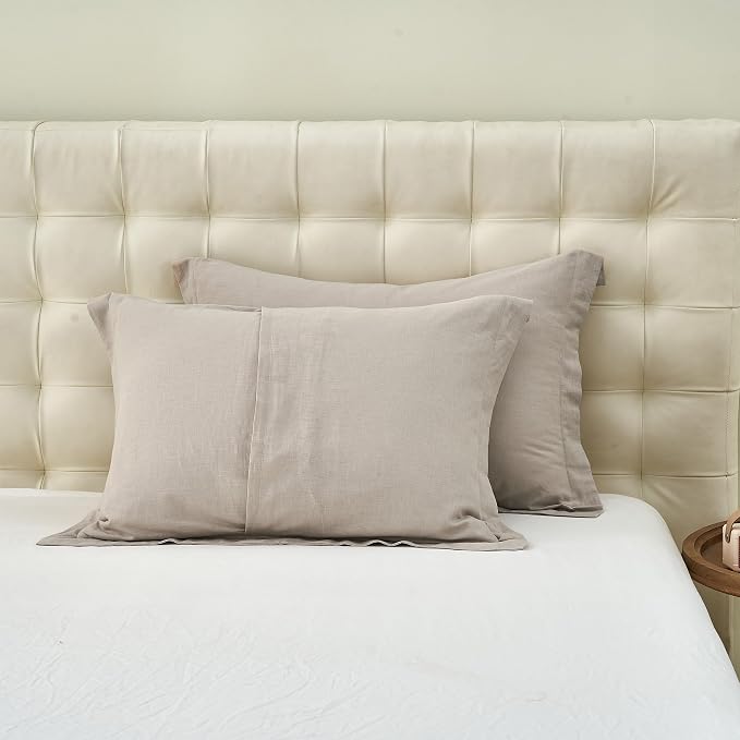 Simple&Opulence French Linen Duvet Cover Set- 104"x 92" - 3 Pieces (1 Comforter Cover,2 Pillowcases)-Natural Flax Cotton Blend-Solid Color Breathable Farmhouse Bedding - Khaki, King