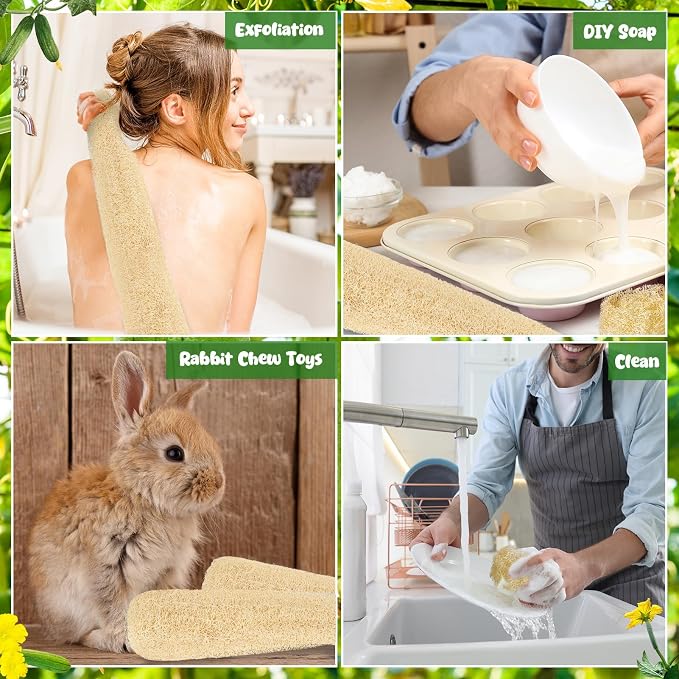 3 PCS 27.6-31.5 inch Large Natural Loofah Sponge Organic Exfoliating Scrubber for Shower Bath Body Dish Cleaning for Men Women