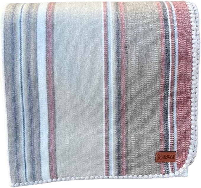 Alpaca Wool Throw Blanket, Rosé Stripes, 65"x48" | Ultra-Soft, Warm & Breathable, Hypoallergenic, Non-Itchy Alpaca Fabric, Lightweight for Couch, Bed & Travel