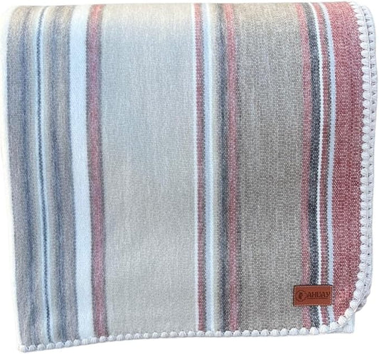 Alpaca Wool Throw Blanket, Rosé Stripes, 65"x48" | Ultra-Soft, Warm & Breathable, Hypoallergenic, Non-Itchy Alpaca Fabric, Lightweight for Couch, Bed & Travel