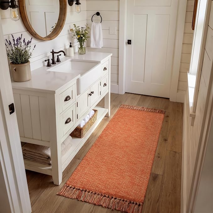 Collive Hallway Runner Rug, 2' x 5' Soft Washable Kitchen Runner Rug, Terracotta Contemporary Modern Laundry Room Rugs Indoor Hand-Woven Cotton Carpet for Bedroom Entryway Front Door