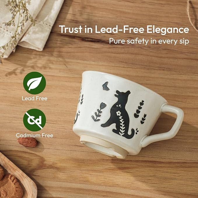 11 oz Ceramic Coffee Mug, Stoneware Teacup with Handle | Small Novelty Unique Cup for Tea Mocha Latte Cappuccino, Microwave Dishwasher Safe (Set of 2, Cat and Dog)