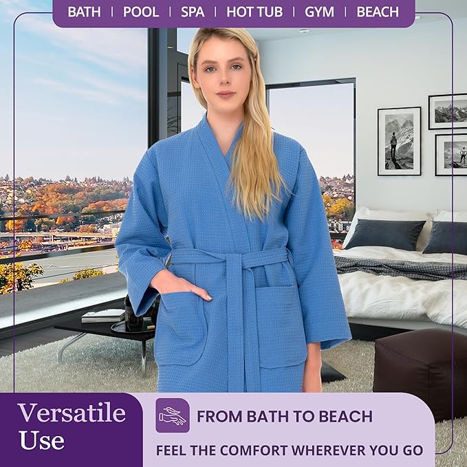TowelSelections Womens Waffle Robe Kimono Spa Bathrobe Short Waffle Weave Bath Robe for Women XS to 3X