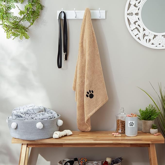 Bone Dry Pet Grooming Towel Collection Absorbent Microfiber X-Large, 41x23.5, Embroidered Taupe (Pack of 12)