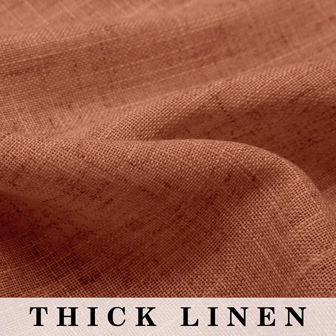 Pitalk Terracotta Curtains 90 Inch Length 2 Panels Sheer Linen Light Filtering Grommet Bohemian Boho Curtains for Living Room Bedroom Extra Wide 52 Inch by 90 Inches Long Rust Colored Red Brown