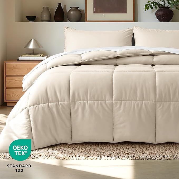 Bare Home Comforter Set - Oversized Queen Size - Ultra-Soft - Goose Down Alternative - Premium 1800 Series - All Season Warmth (Oversized Queen, Sand)