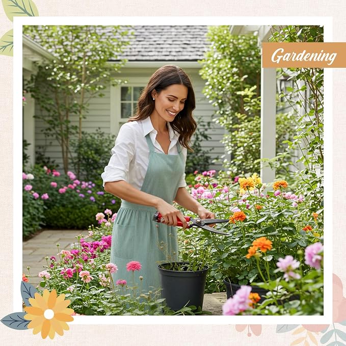 100% Cotton Aprons with Pockets Pinafore Dress for Women Vintage Cute Aprons for Kitchen Baking Gardening Painting